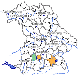 Karte mit aktuellen Warnmeldungen; bei Klick Sprung zum Hochwassernachrichtendienst Bayern